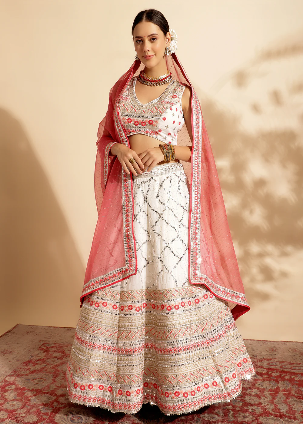 Pink & White Bridesmaid Style Wedding Lehenga Choli
