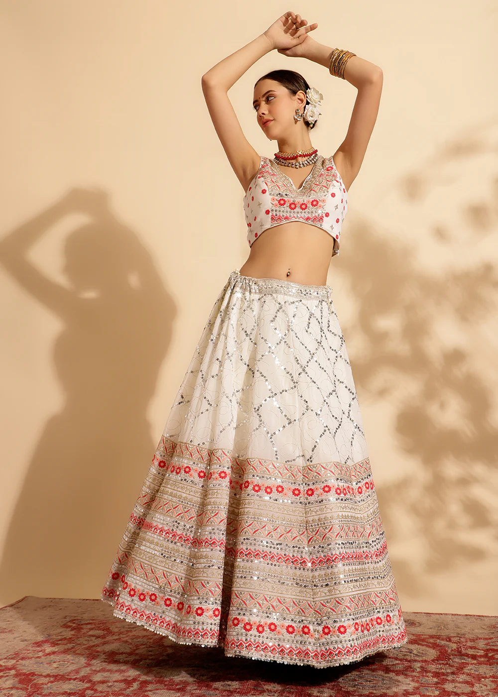 Pink & White Bridesmaid Style Wedding Lehenga Choli - Image 4