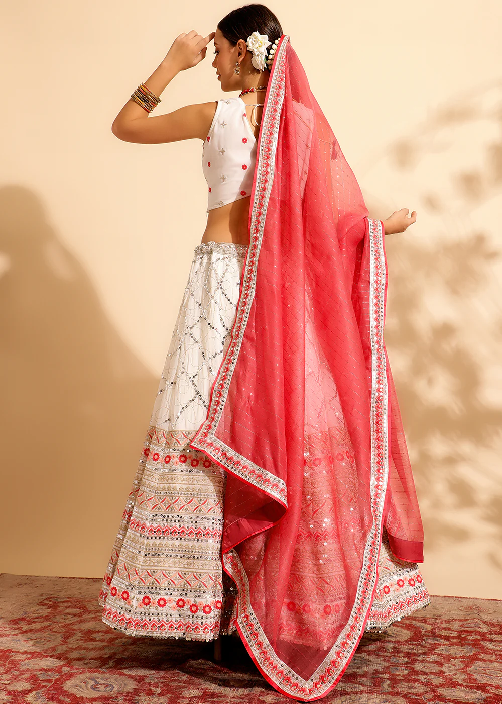 Pink & White Bridesmaid Style Wedding Lehenga Choli - Image 6