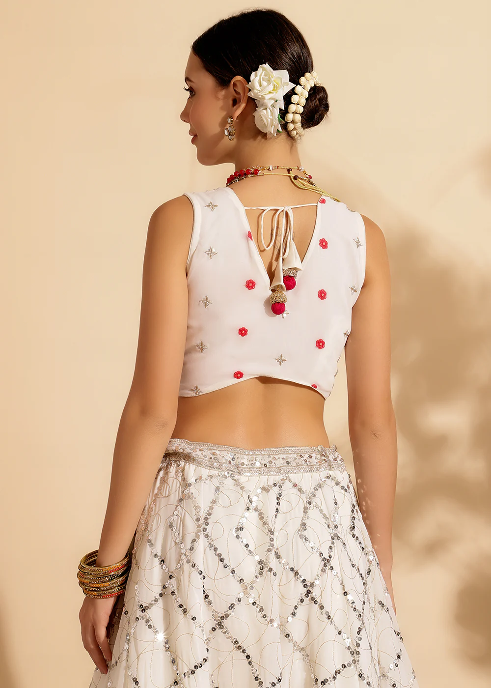 Pink & White Bridesmaid Style Wedding Lehenga Choli - Image 7