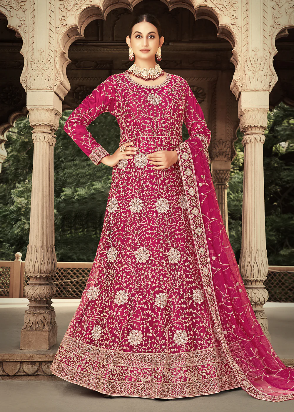 Pink Zarkan Diamond Embroidered Bridal Anarkali Suit