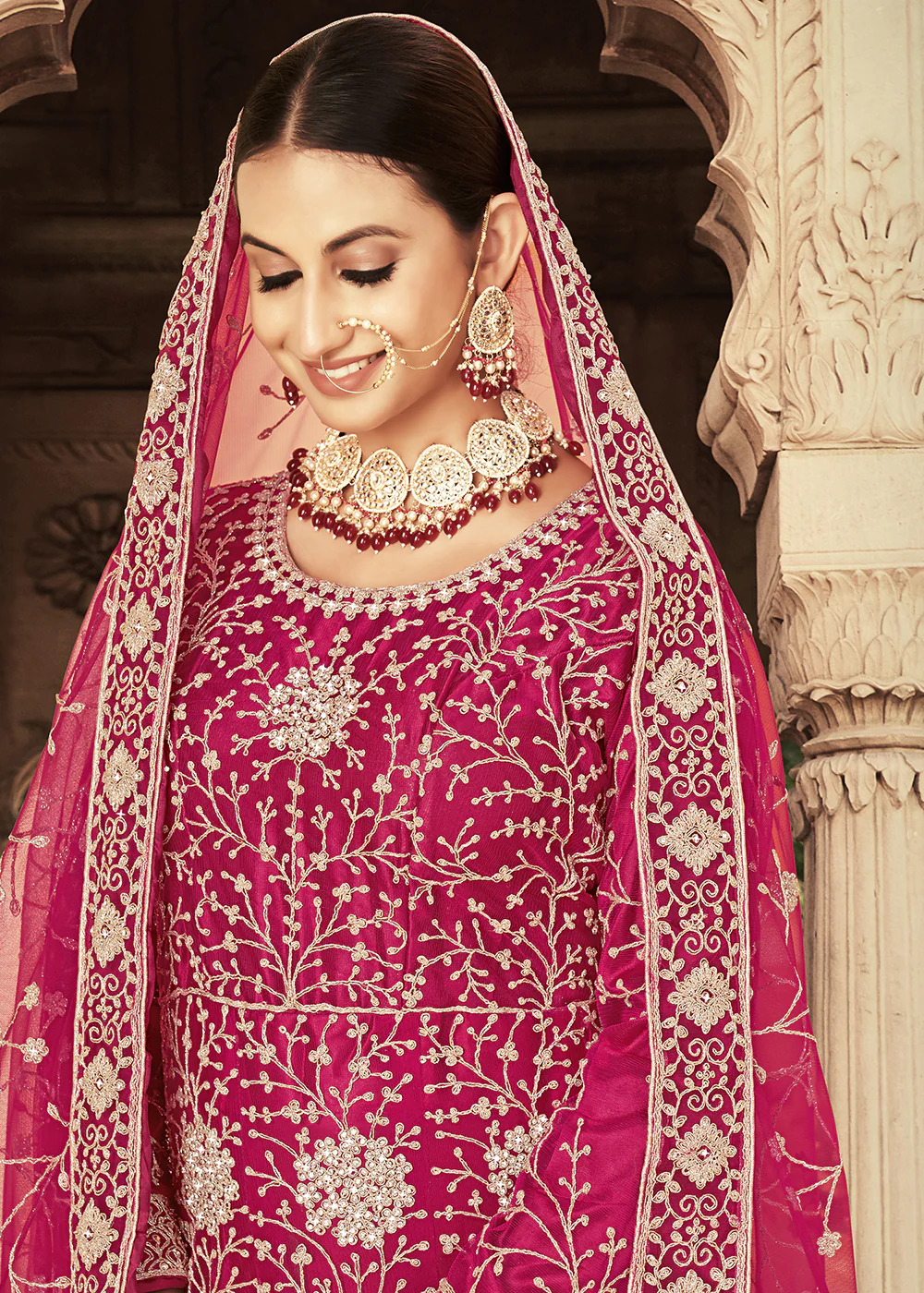 Pink Zarkan Diamond Embroidered Bridal Anarkali Suit - Image 2