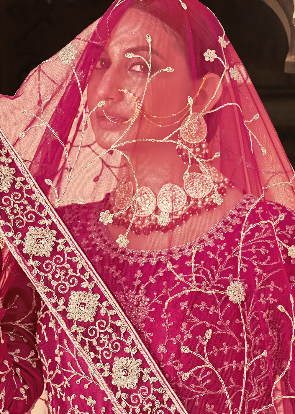 Pink Zarkan Diamond Embroidered Bridal Anarkali Suit - Image 5