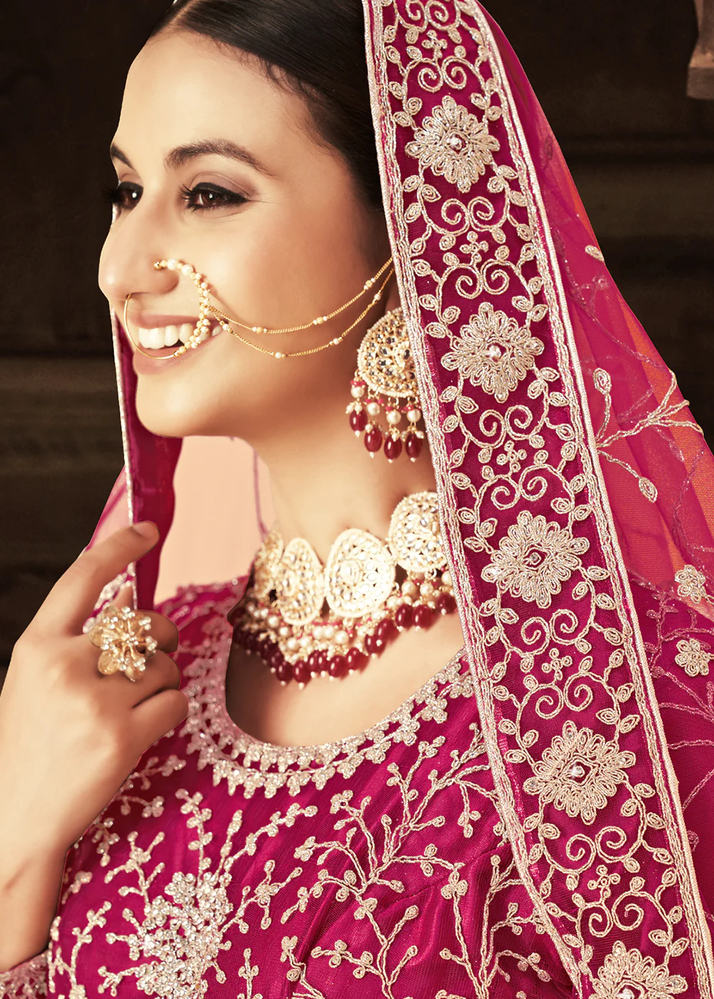 Pink Zarkan Diamond Embroidered Bridal Anarkali Suit - Image 6