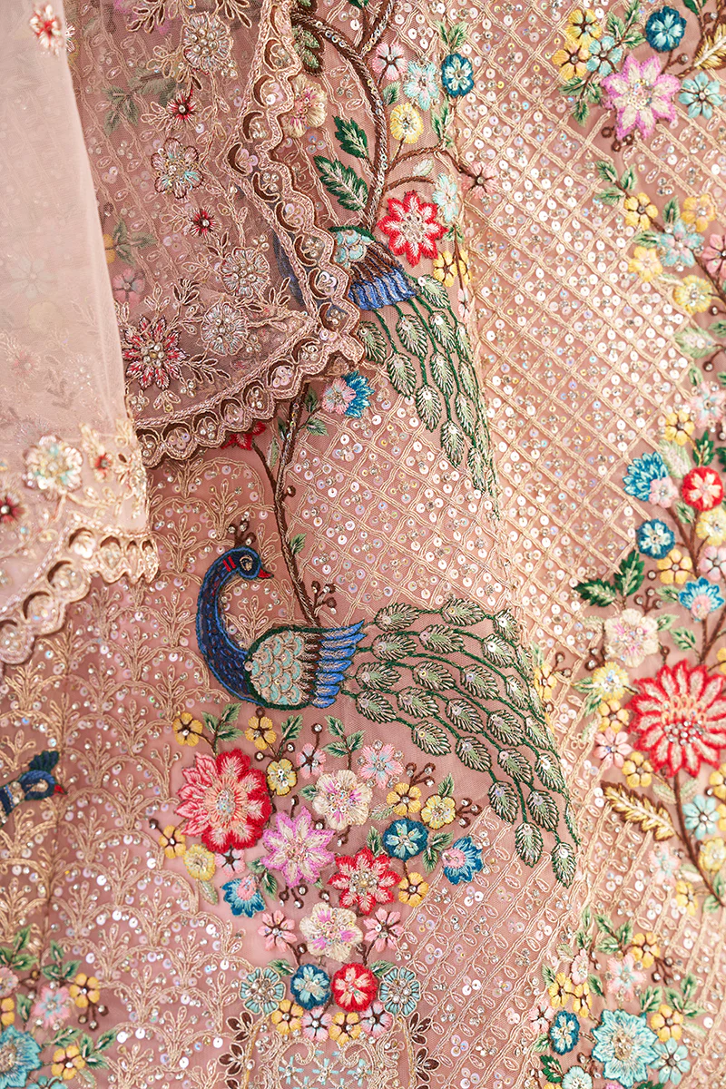 Pinkish Peach Designer Bridal Heavy Embroidered Lehenga Choli - Image 6