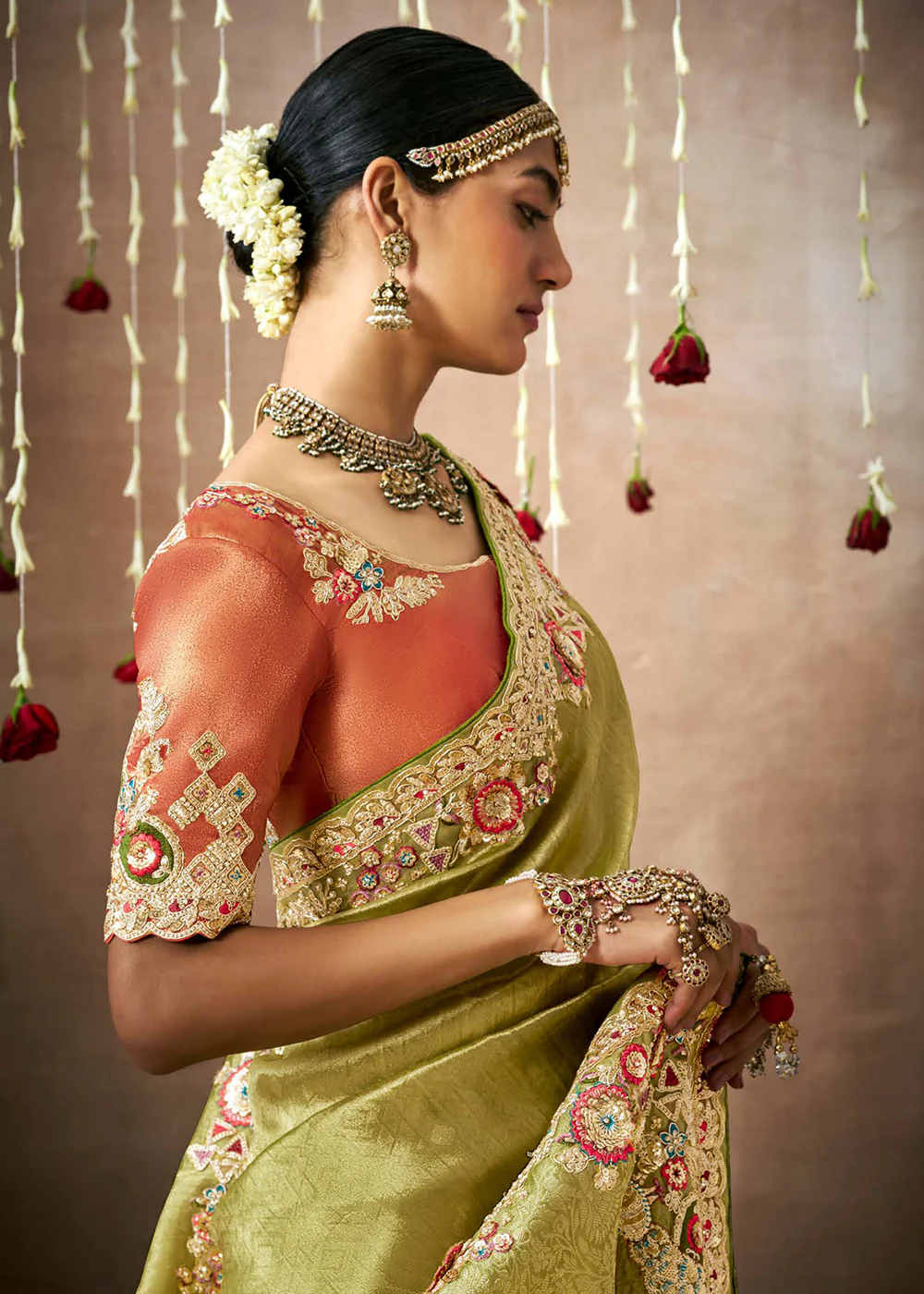 Pista Green Embroidered Silk Wedding Wear Saree - Image 2