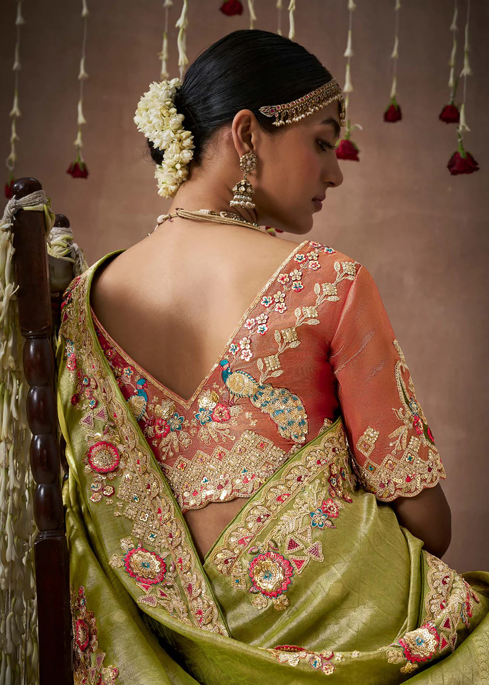 Pista Green Embroidered Silk Wedding Wear Saree - Image 3