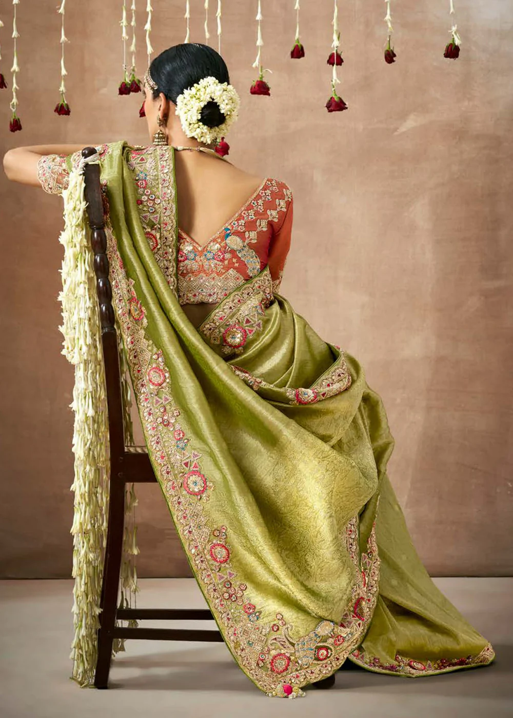 Pista Green Embroidered Silk Wedding Wear Saree - Image 4