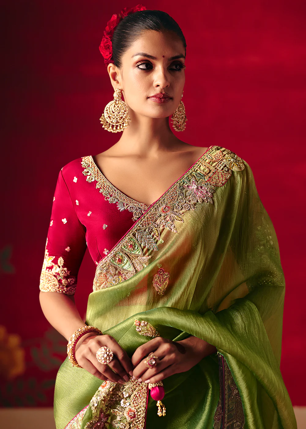 Pista Green Fancy Material Wedding Designer Saree - Image 2