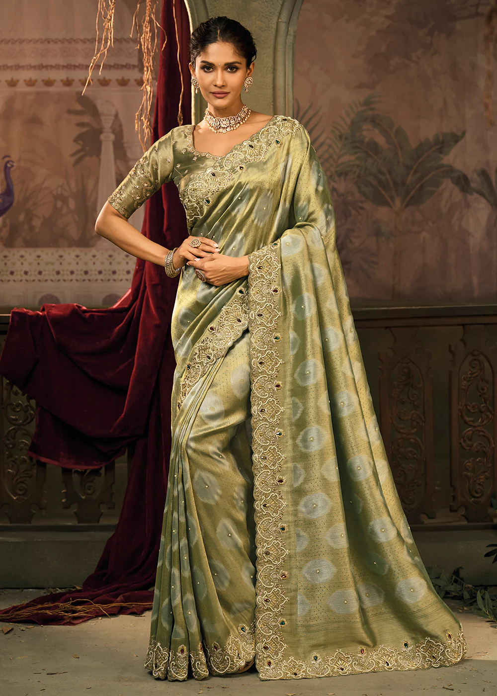 Pista Green Premium Quality Silk Designer Wear Saree