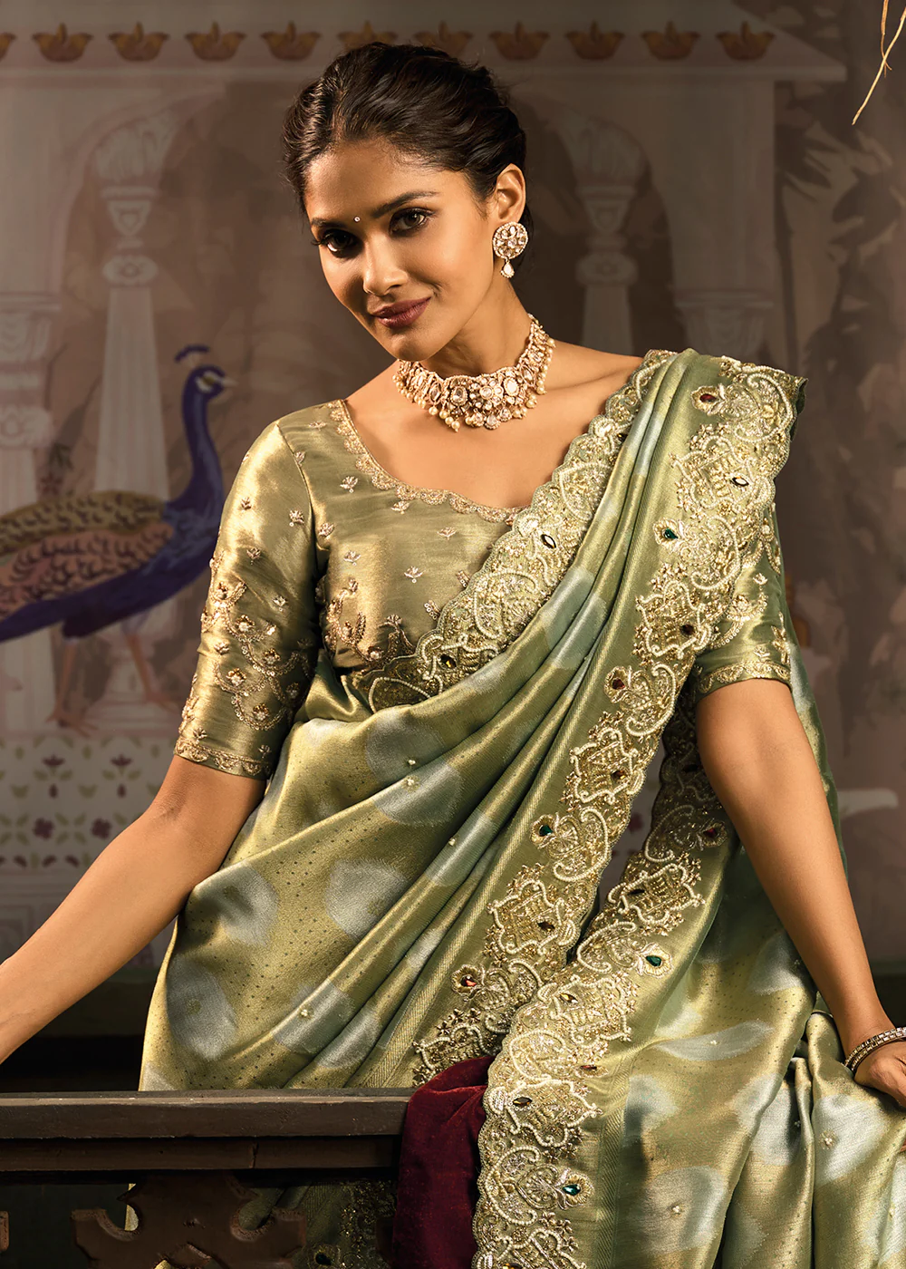 Pista Green Premium Quality Silk Designer Wear Saree - Image 2