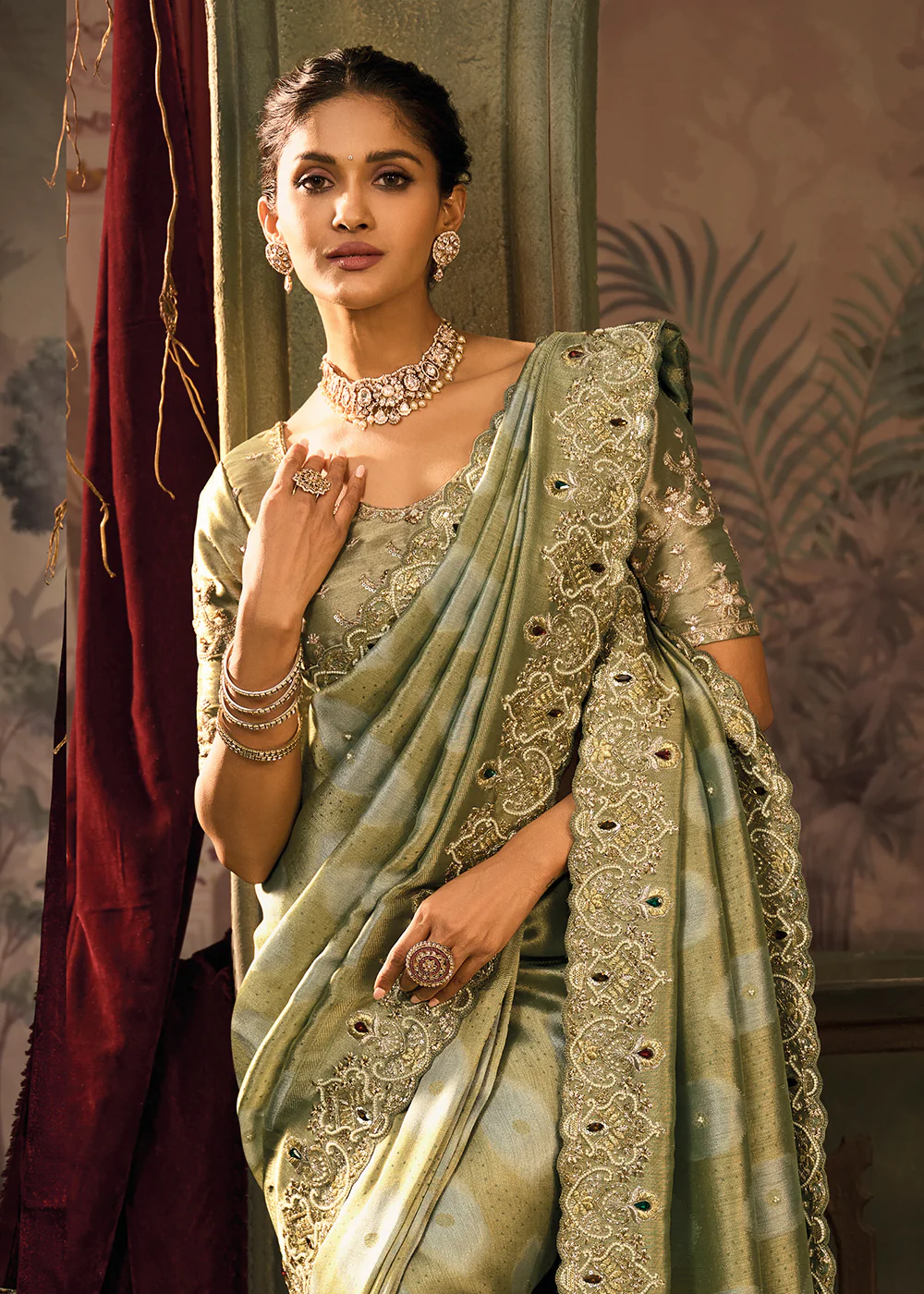 Pista Green Premium Quality Silk Designer Wear Saree - Image 3
