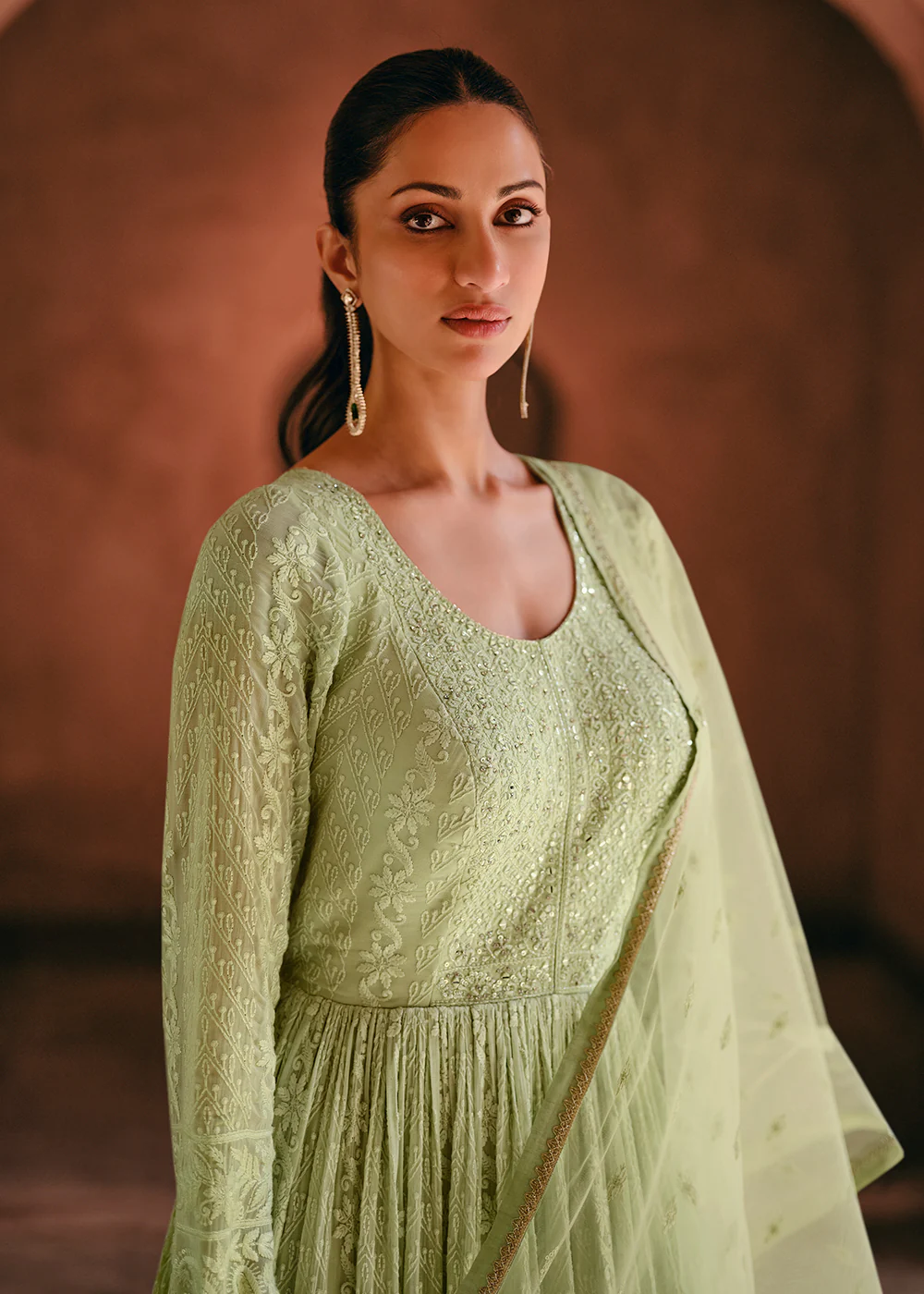 Pista Green Real Georgette Embroidered Anarkali Gown - Image 2