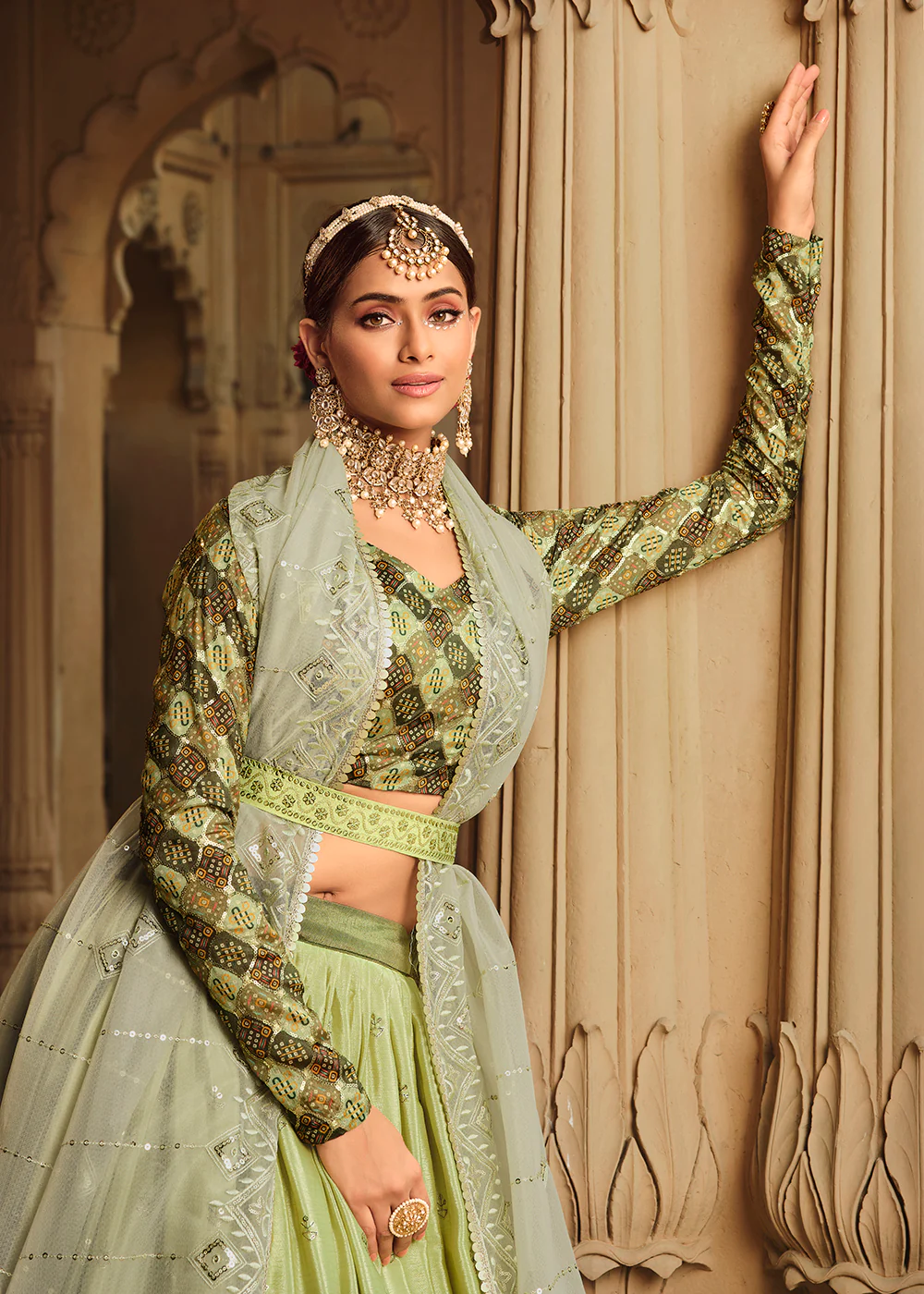 Pista Green to Mahendi Multi Color Sequins Festive Lehenga Choli - Image 4