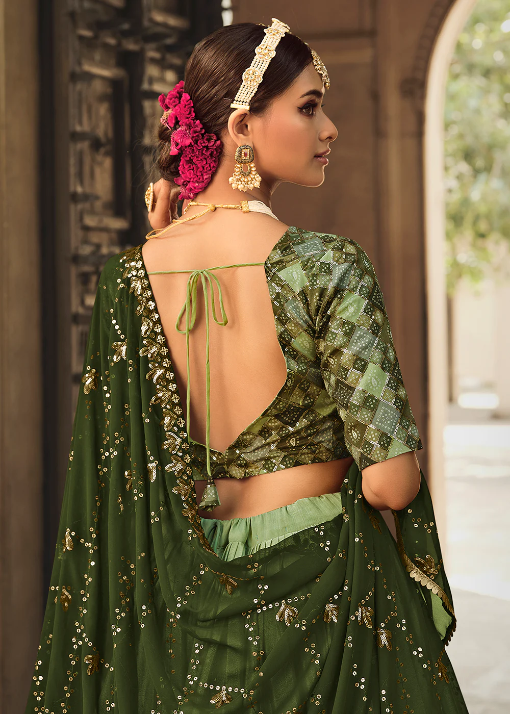 Pista Green to Olive Multi Color Sequins Festive Lehenga Choli - Image 4