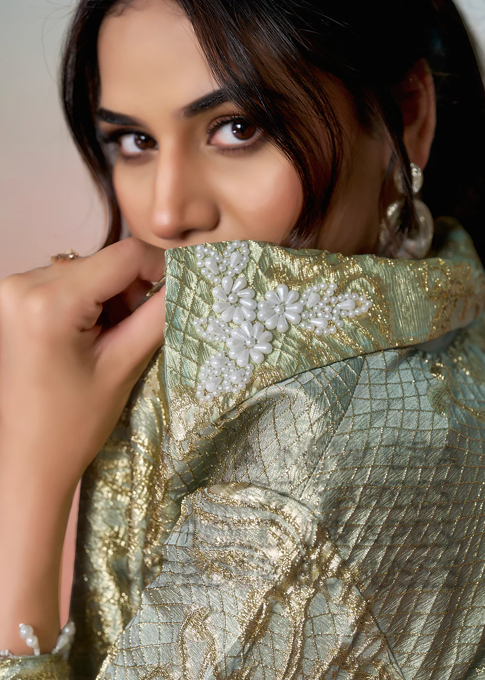 Pista Green Wedding Party Ready to Wear Saree - Image 6