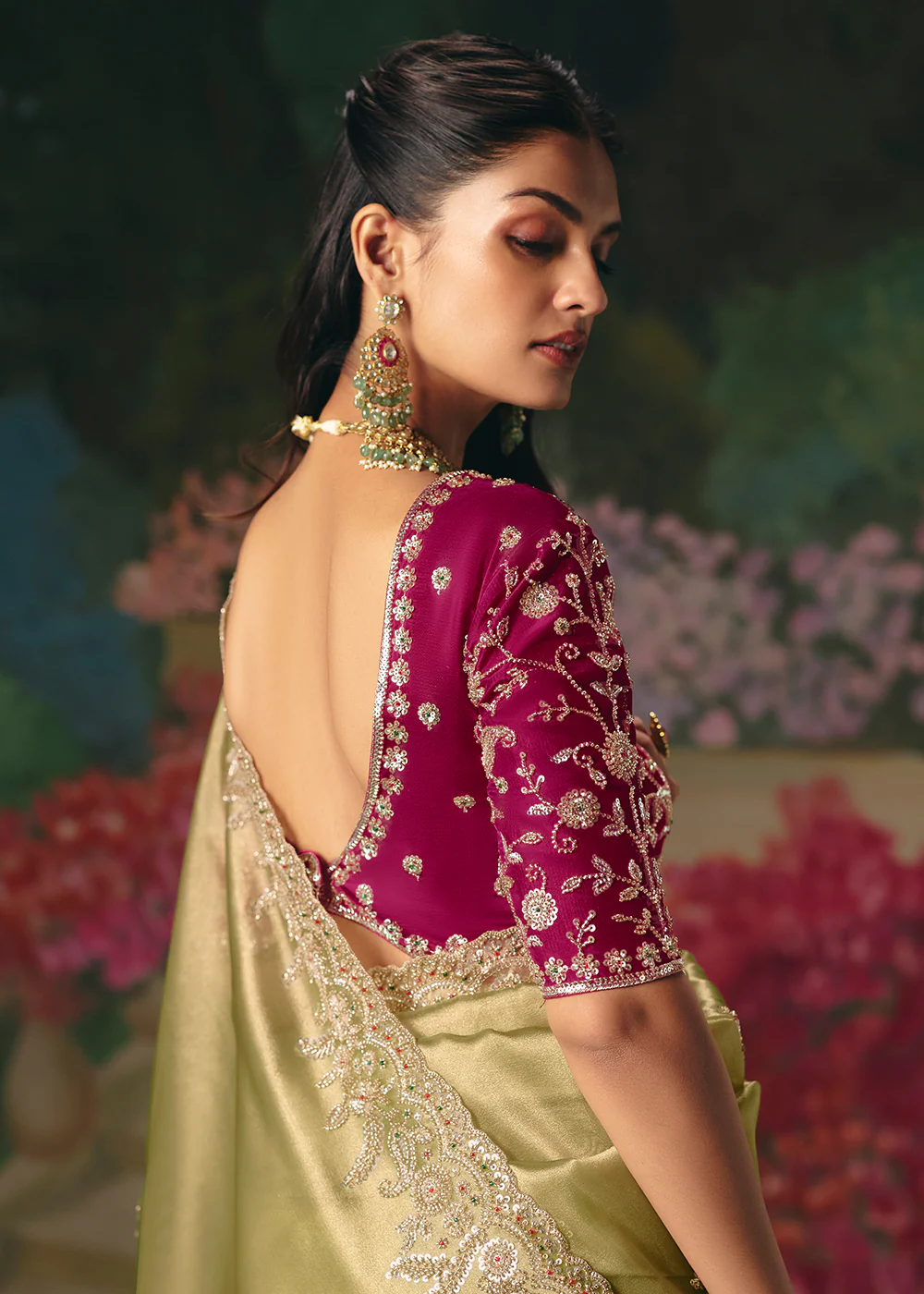 Pista Premium Fancy Fabric Embellished Designer Saree - Image 3
