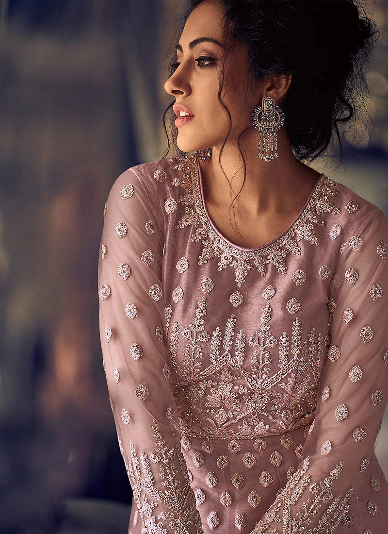 Pleasing Lilac Georgette Chikankari Designer Anarkali - Image 2