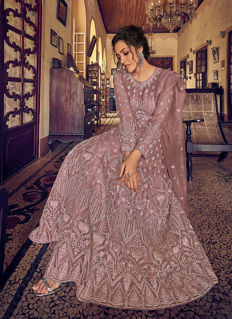 Pleasing Lilac Georgette Chikankari Designer Anarkali - Image 3