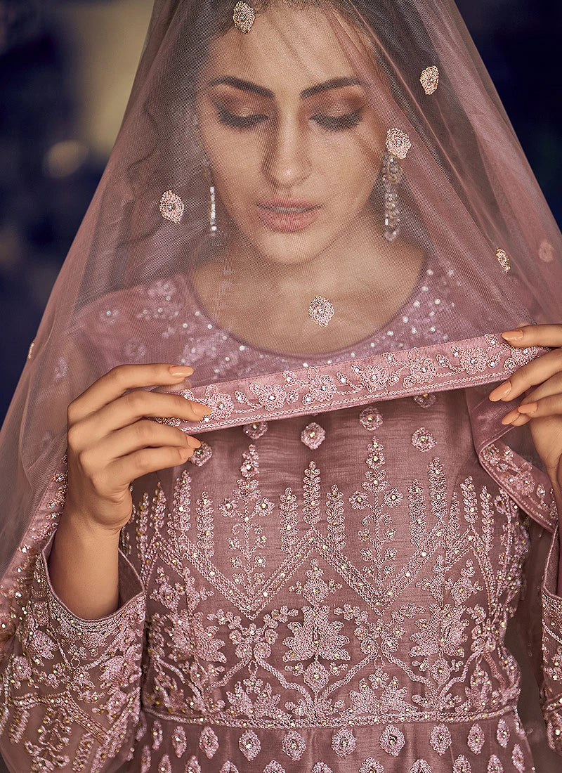 Pleasing Lilac Georgette Chikankari Designer Anarkali - Image 4