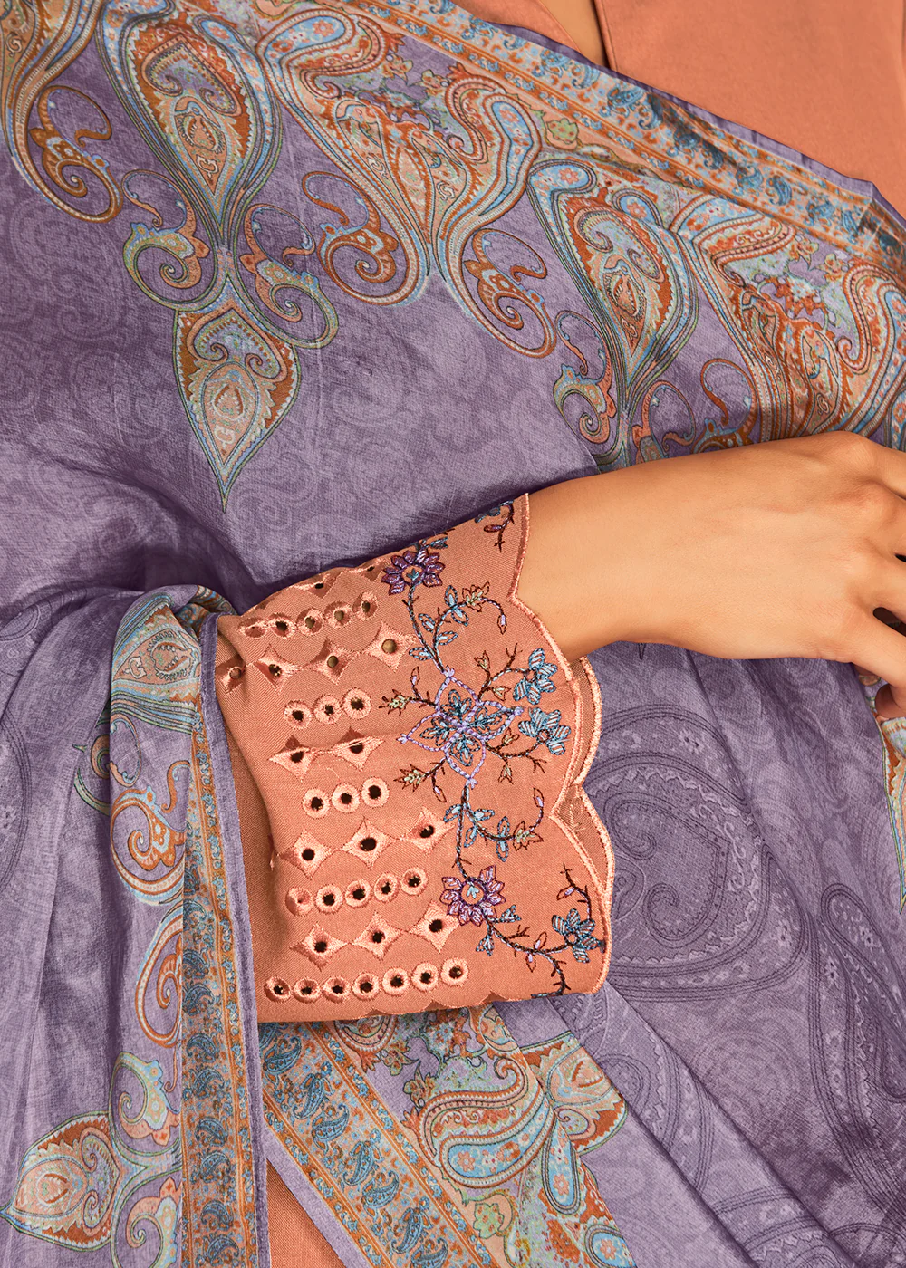 Pleasing Orange Suzani Inspired Embroidered Ethnic Salwar Suit - Image 5