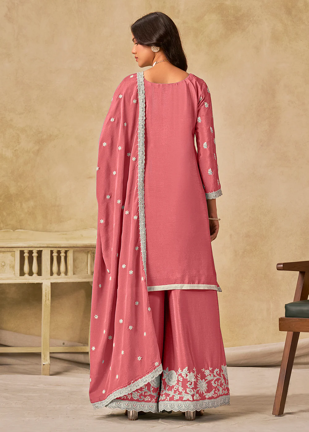 Pleasing Pink Chinnon Silk Palazzo Style Suit - Image 2