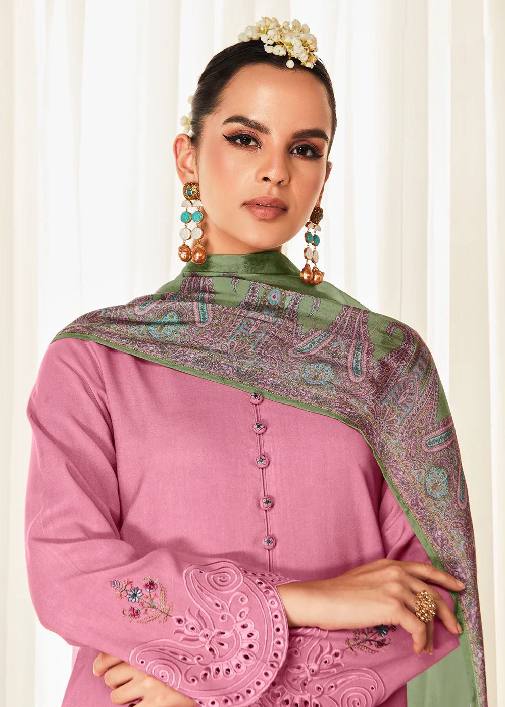 Pleasing Pink Suzani Inspired Embroidered Ethnic Salwar Suit - Image 2