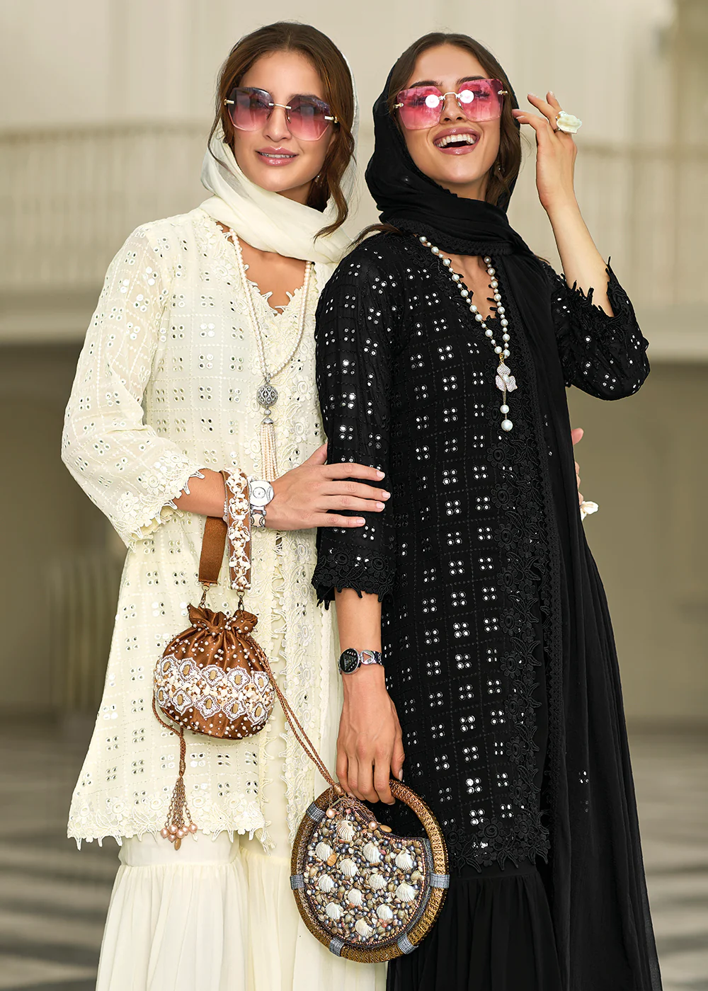 Pleasing Off White Fancy Embroidered Festive Gharara Suit - Image 4