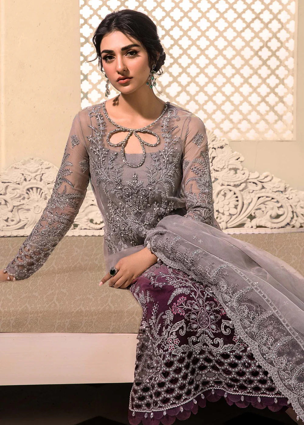 Plum Embroidered Suit - Maria B - Mbroidered Heritage Edition - BD-2605 - Image 6
