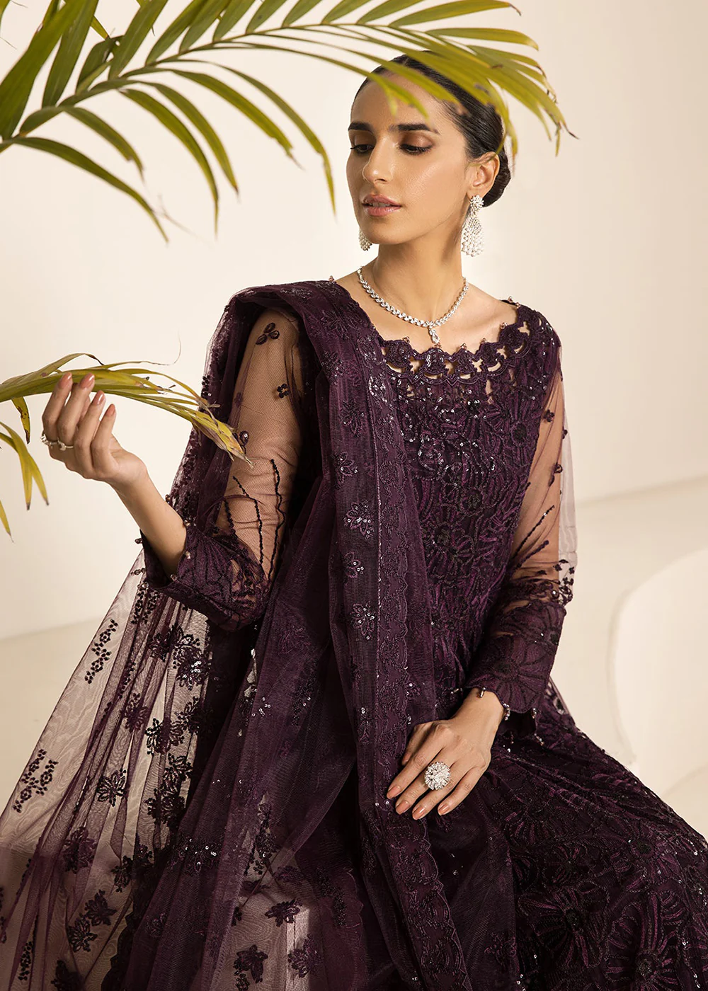Plum Formal Suit - Alizeh - Lamhay Formals '23 -  V15D08 - Maya - Image 3