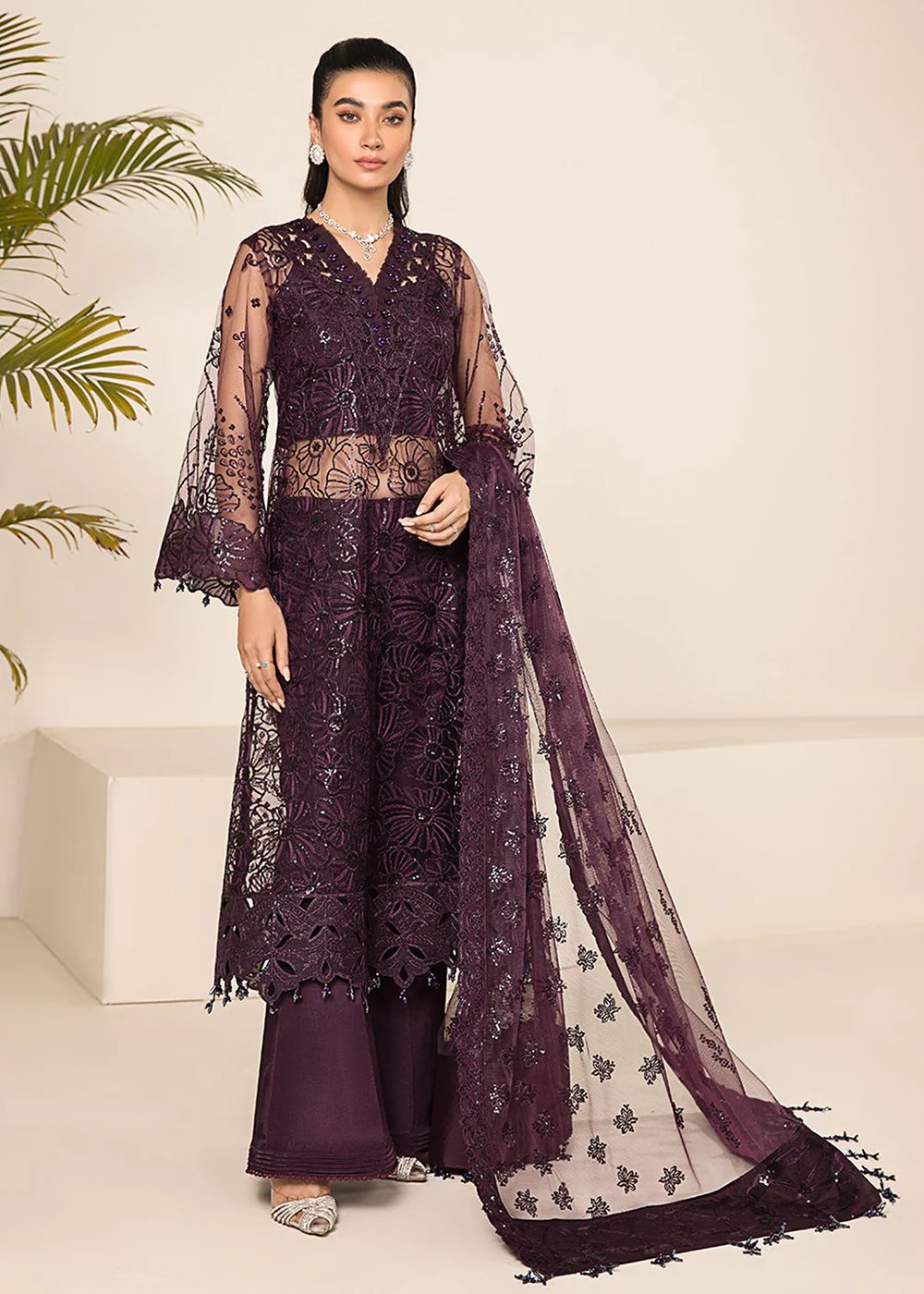 Plum Formal Suit - Alizeh - Lamhay Formals '23 -  V15D08 - Maya - Image 4