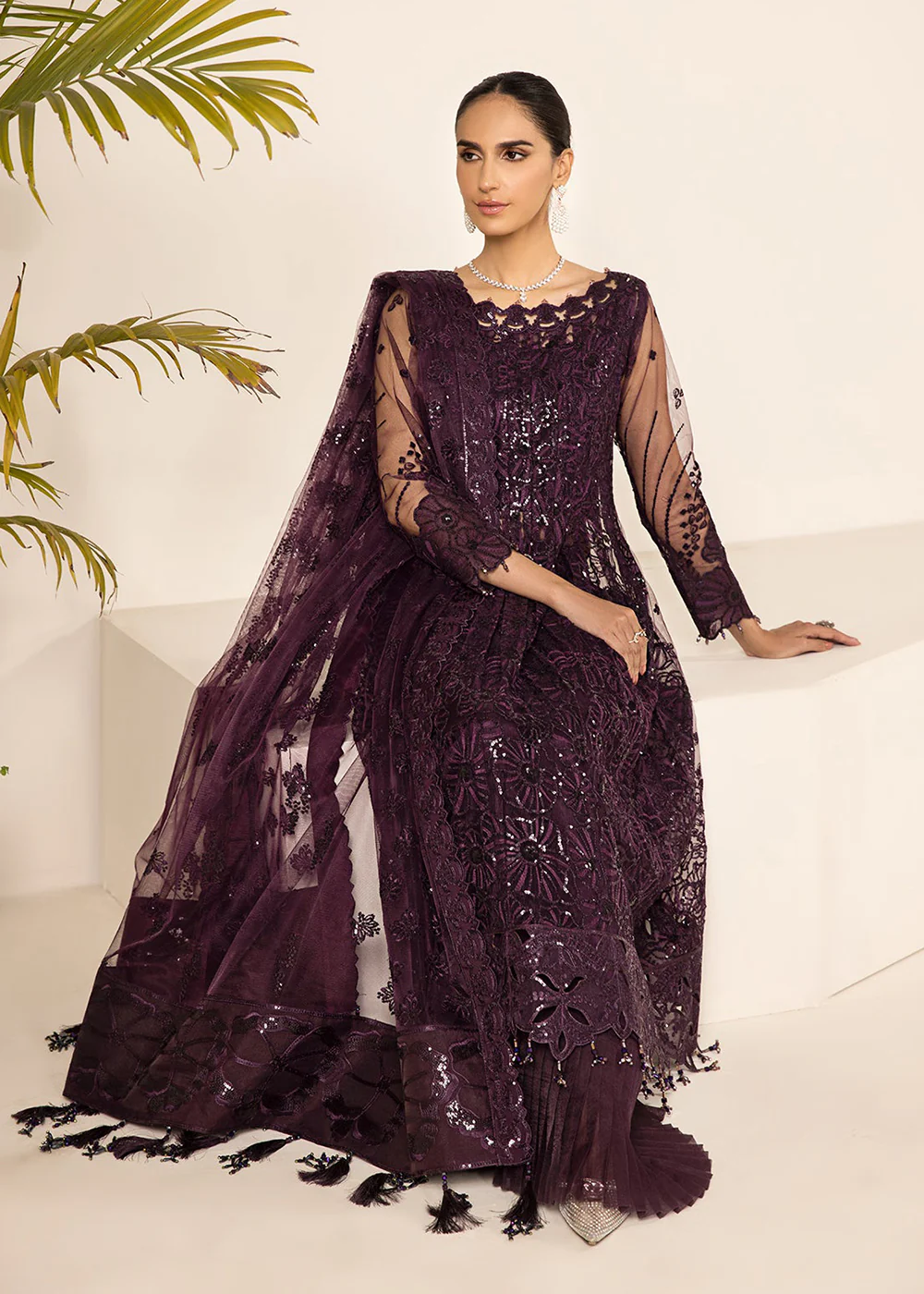 Plum Formal Suit - Alizeh - Lamhay Formals '23 -  V15D08 - Maya - Image 6