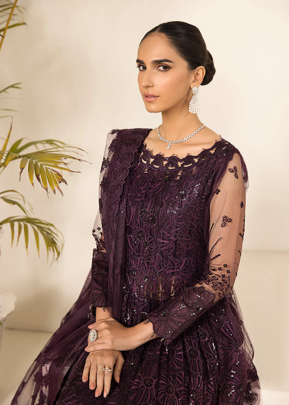 Plum Formal Suit - Alizeh - Lamhay Formals '23 -  V15D08 - Maya - Image 7