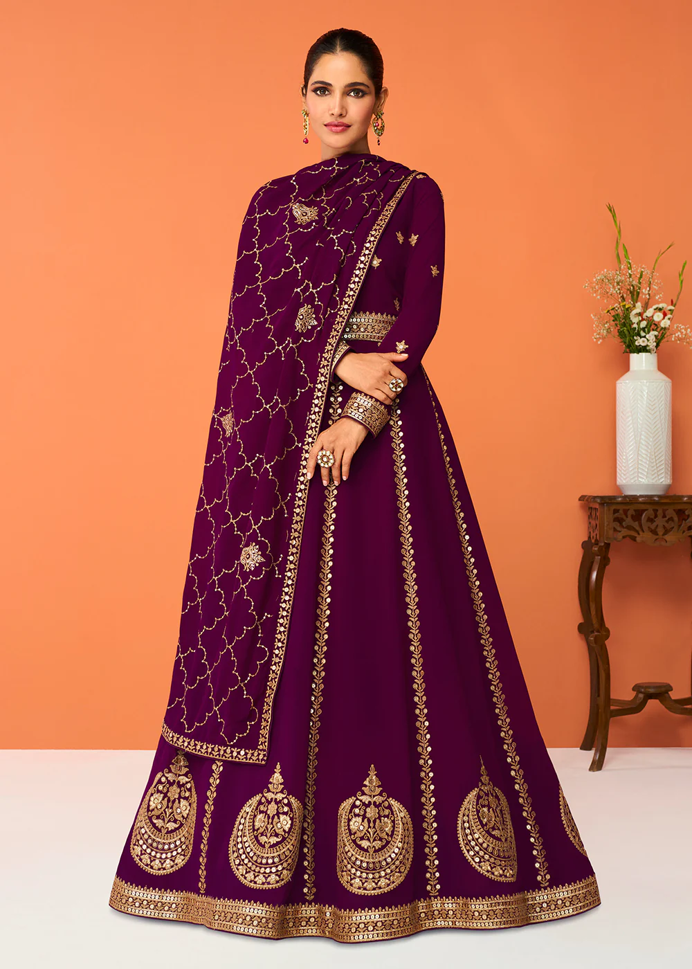 Plum Purple Festive Wear Embroidered Anarkali Suit