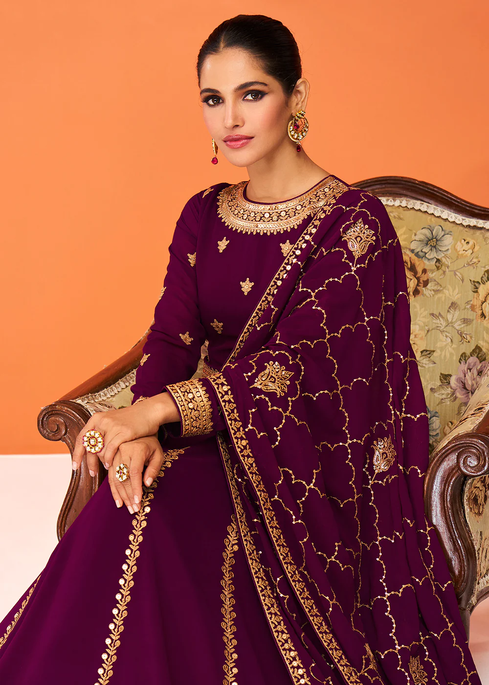 Plum Purple Festive Wear Embroidered Anarkali Suit - Image 2