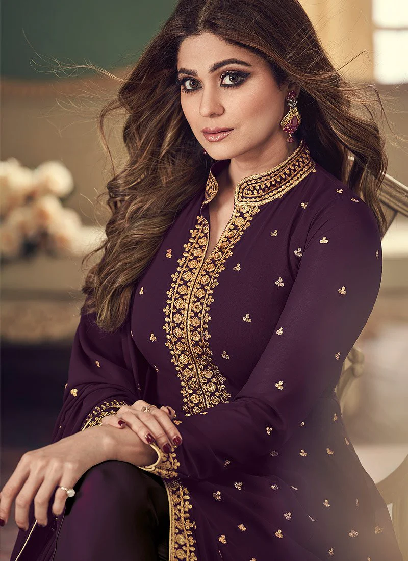 Plum Purple Slit Style Anarkali Featuring Shamita Shetty - Image 2