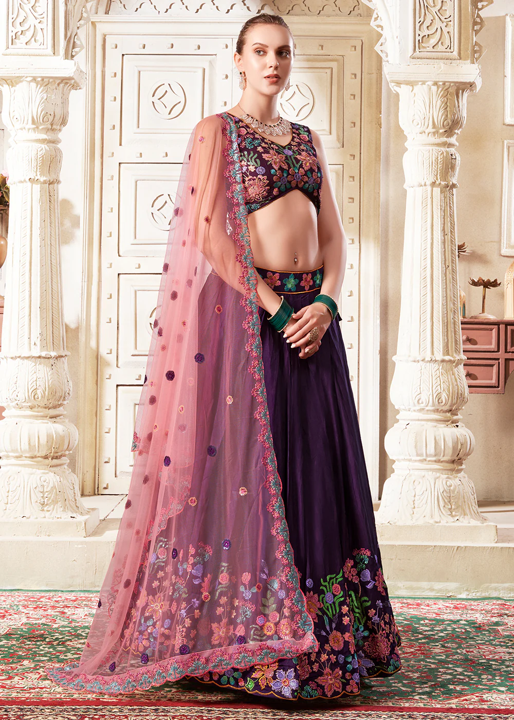 Plum Wine Wedding Style Designer Lehenga Choli - Image 5