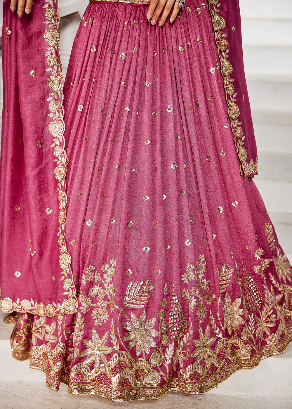 Poly Georgette Pink Embroidered Wedding Lehenga Choli - Image 7