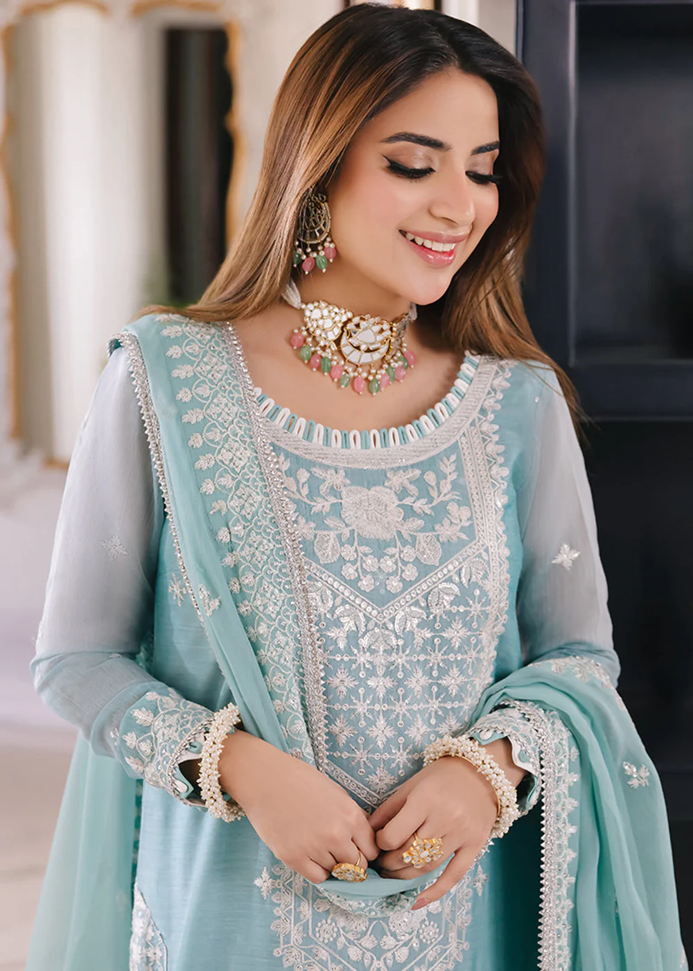 Powder Blue Suit - Maahru, Noorie & Meerub '23 by Asim Jofa - AJSM-29 - Image 2
