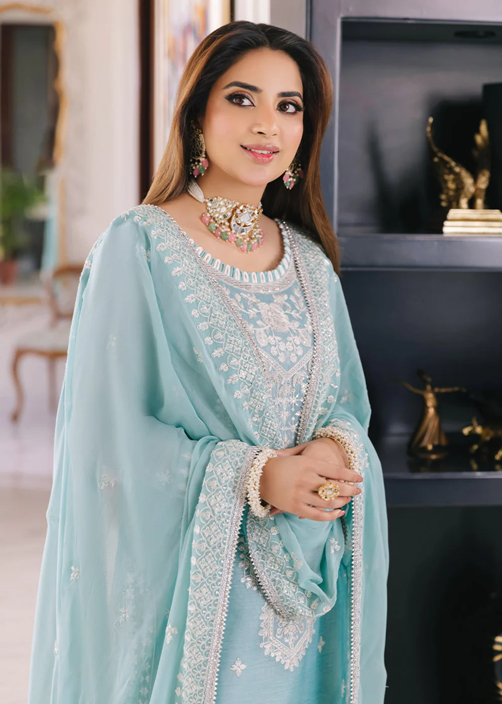 Powder Blue Suit - Maahru, Noorie & Meerub '23 by Asim Jofa - AJSM-29 - Image 5