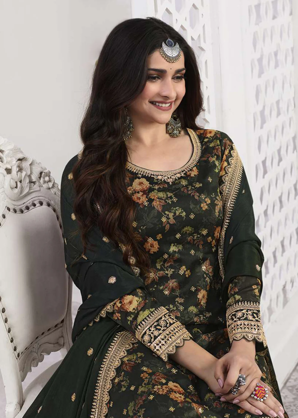 Prachi Desai Green Silk Georgette Embroidered Sharara Suit - Image 2