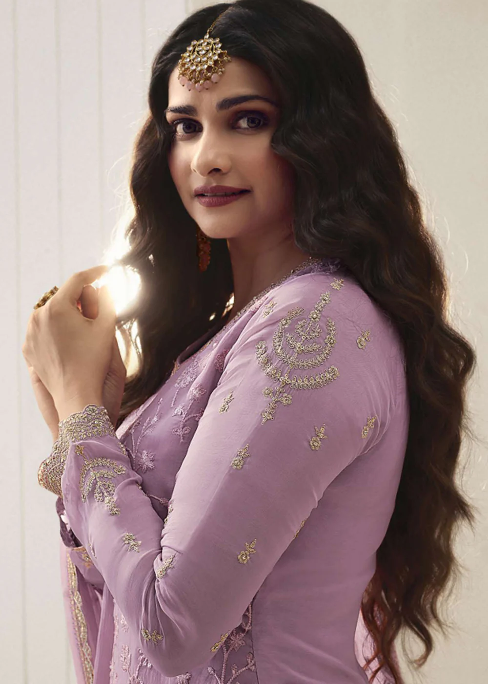 Prachi Desai Lilac Organza Embroidered Sharara Suit - Image 3