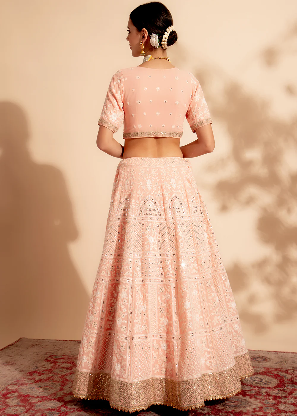 Precious Peach Bridesmaid Style Wedding Lehenga Choli - Image 3