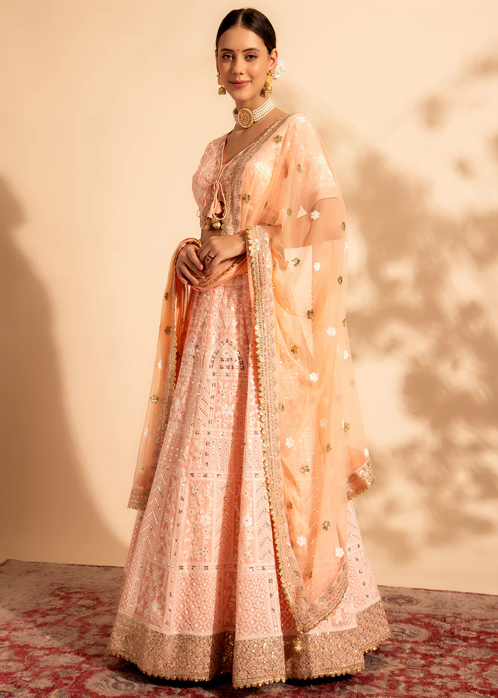 Precious Peach Bridesmaid Style Wedding Lehenga Choli - Image 4