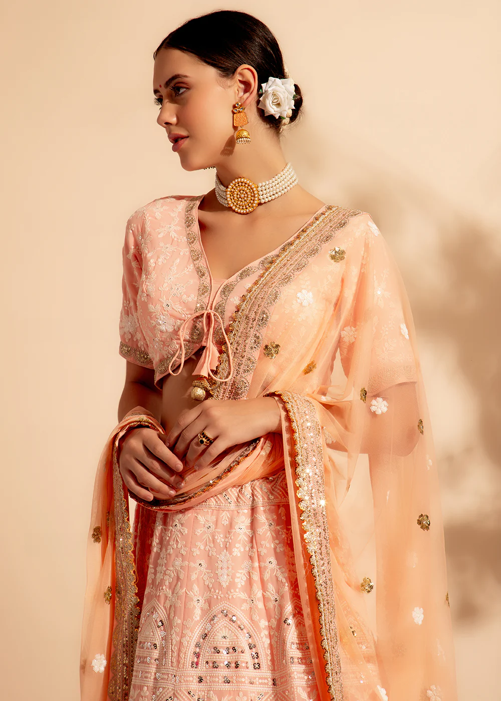 Precious Peach Bridesmaid Style Wedding Lehenga Choli - Image 5