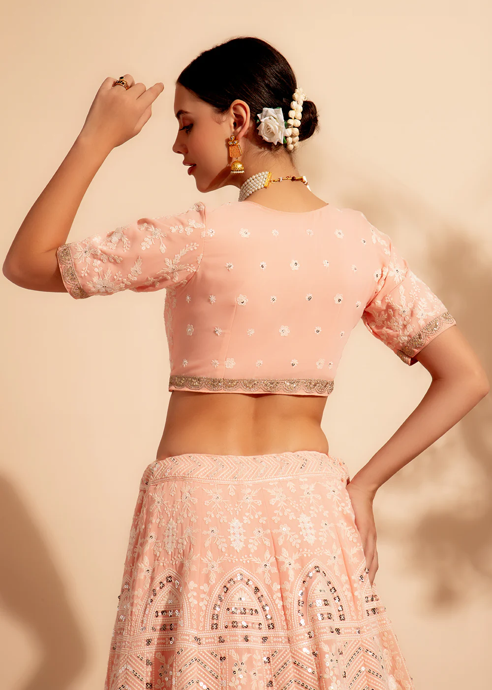 Precious Peach Bridesmaid Style Wedding Lehenga Choli - Image 7