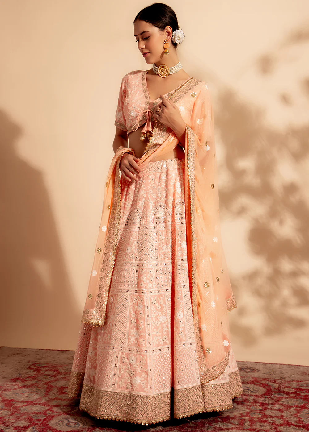 Precious Peach Bridesmaid Style Wedding Lehenga Choli - Image 9