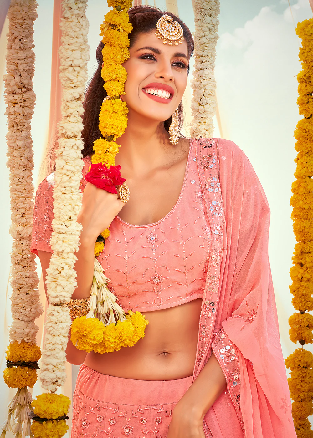 Precious Pink Sequined Wedding Function Wear Lehenga Choli - Image 2