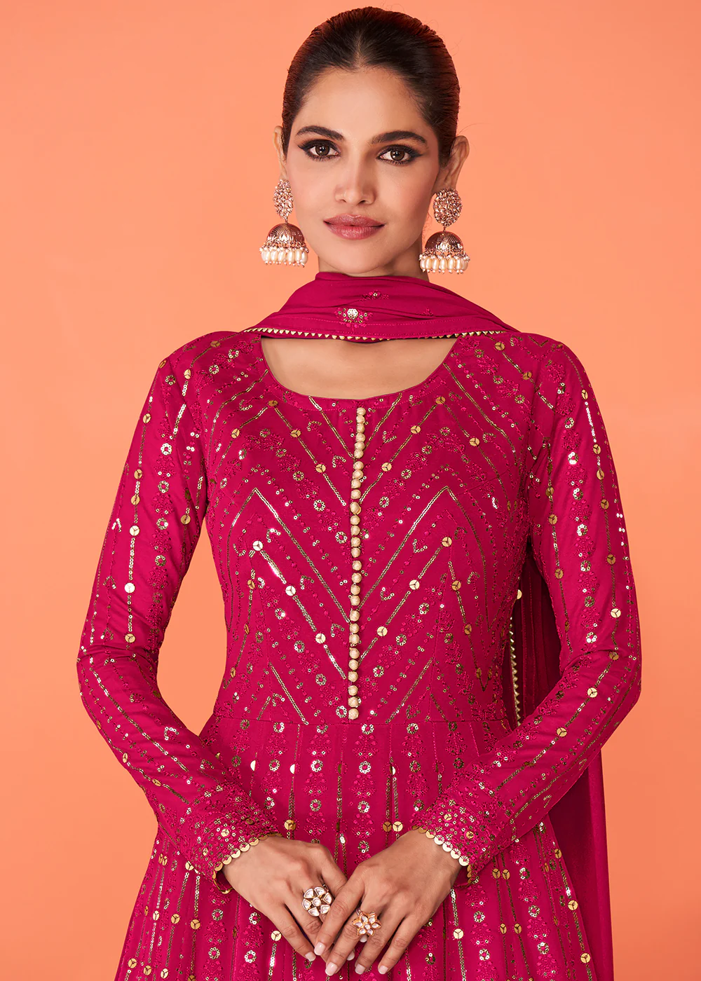Precious Rani Pink Georgette Festive Anarkali Featuring Vartika Singh - Image 2