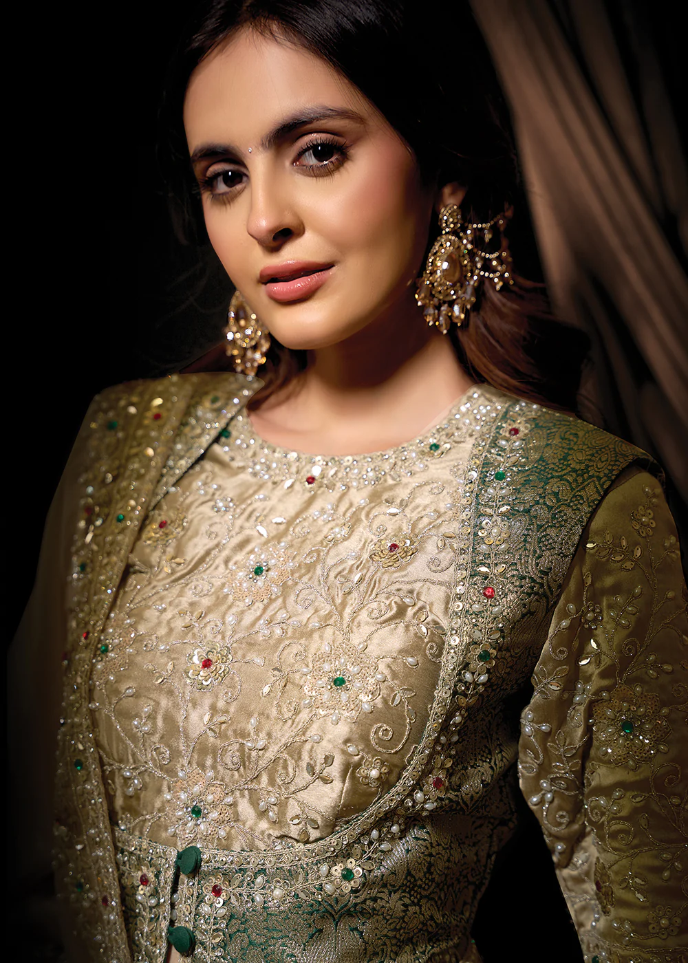 Premium Beige Embroidered Heavy Designer Wear Saree - Image 3